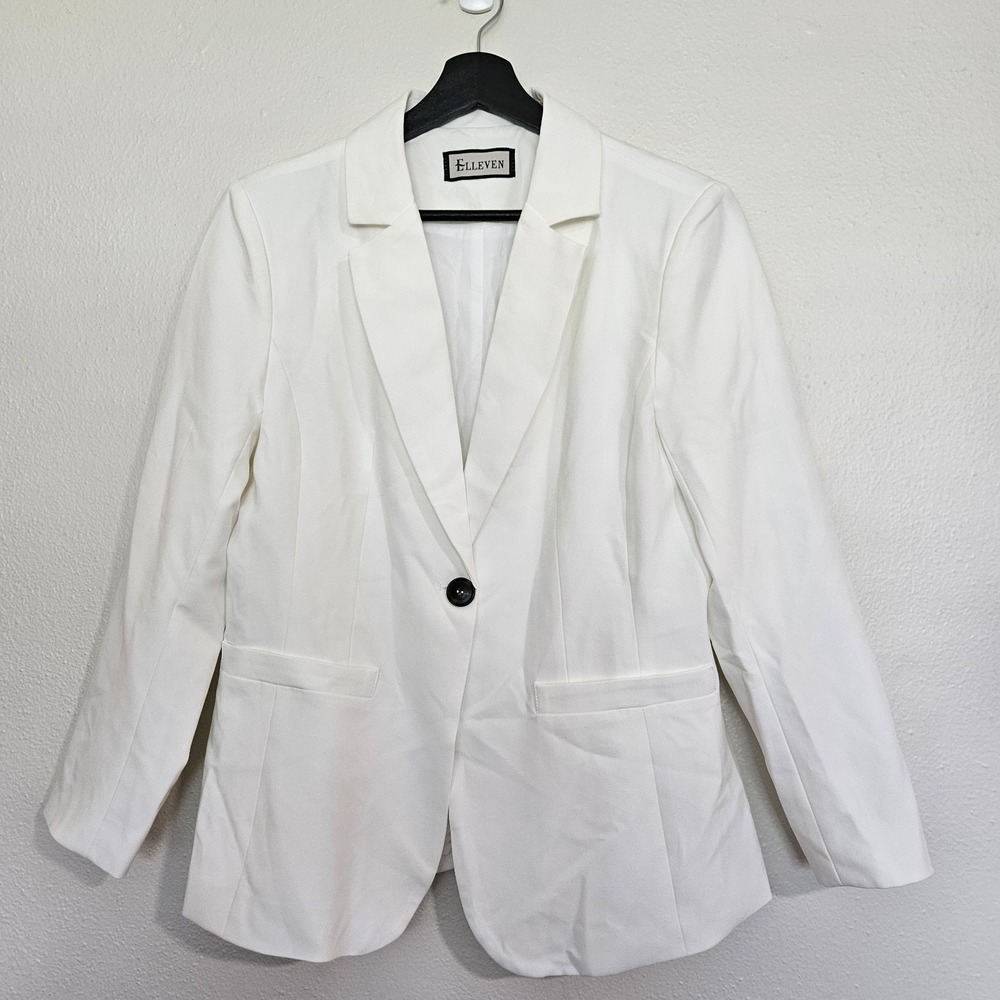 Elleven Size M White Single Button Classic Tailored Stretch Suit Blazer Jacket